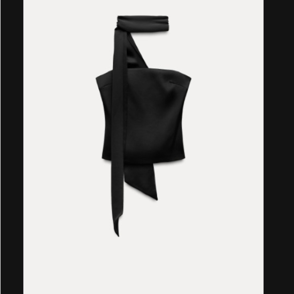Chic Black Strapless Top with Scarf Detail